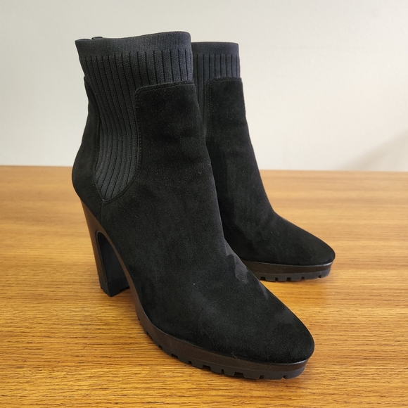 Rebecca Minkoff Dessey Platform Chelsea Boot Black Suede - Picture 1 of 12
